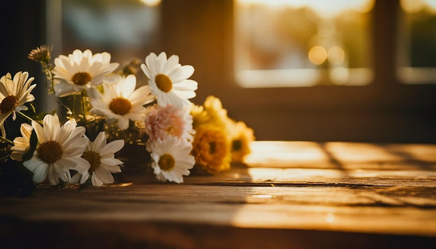 Verse bloemen op een houten tafel Mooi boeket Lente of zomer seizoen