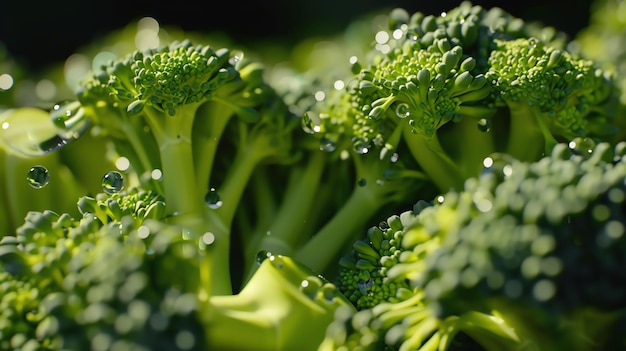 Foto verse broccoli bloemen bedekt met dauwdruppels van dichtbij