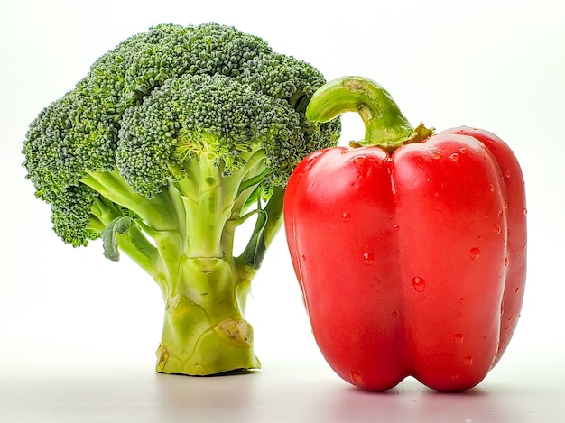 Foto verse broccoli en peper op wit wordt geïsoleerd