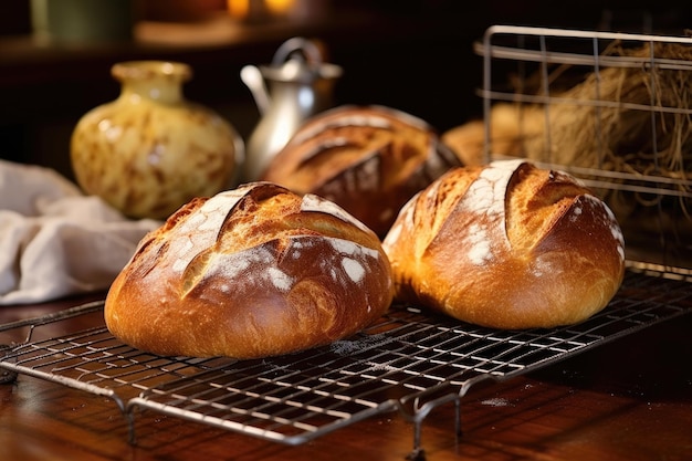 Verse broden zelfgebakken brood op een koelrek