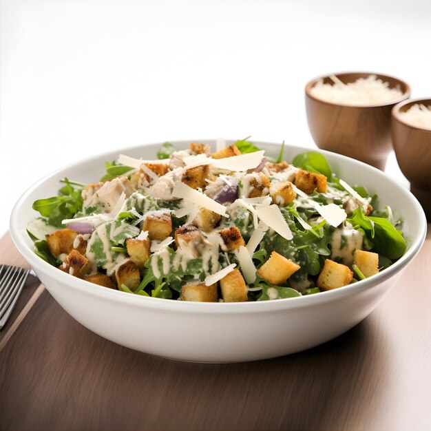 Foto verse caesar salade met parmesan kaas en croutons ai generative