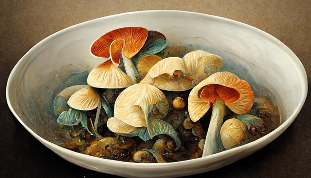 Verse champignons in een kom heerlijk eten