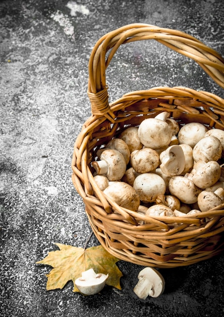 Verse champignons in een mand