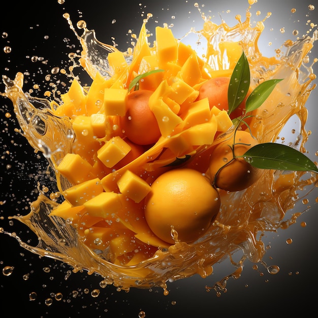 Verse citroenen en gele mango's gespoten met water