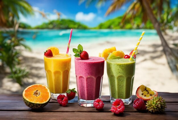 Verse cocktails op de tafel op een zomer zonnig strand