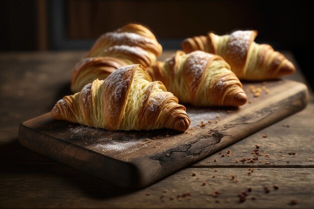 Verse croissants op een houten bord AI-generatie