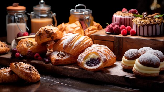 verse croissants op een houten tafel ontbijt