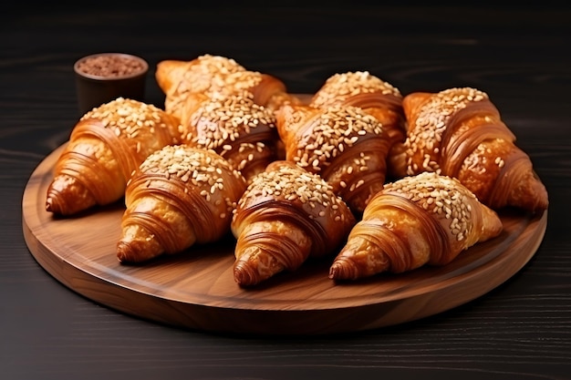 Verse croissants sesamzaad houten plank heerlijke gebak