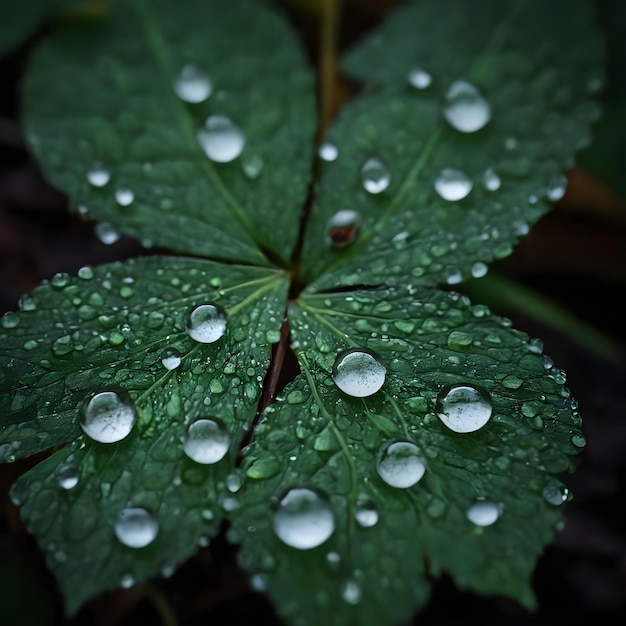 Verse dauwdruppels glinsterend op levendige groene bladeren in het vroege ochtendlicht