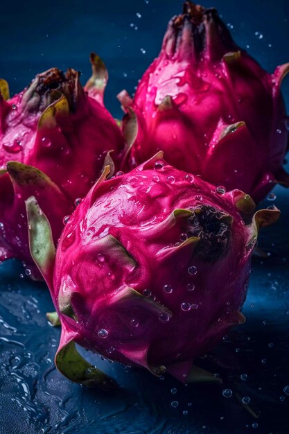 Verse Dragon fruit naadloze achtergrond zichtbare druppels water AI gegenereerd