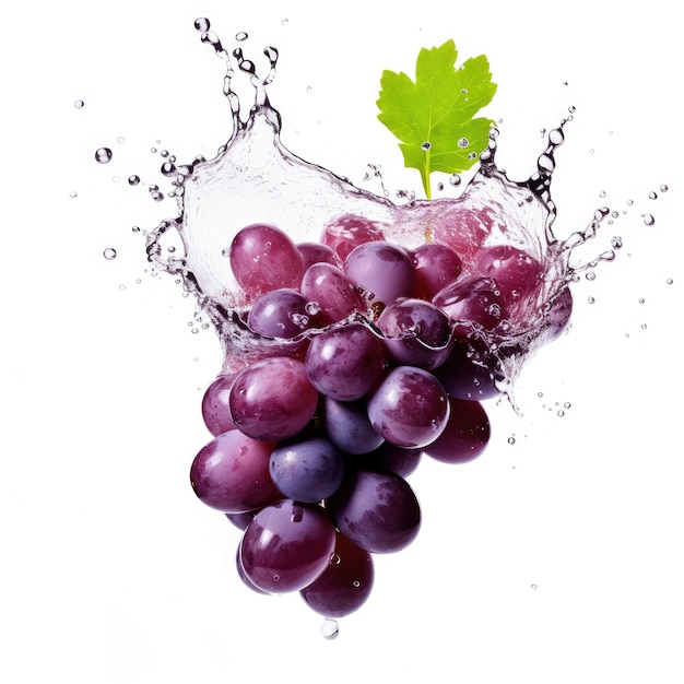 Verse druif in waterplons op witte achtergrond Sappig fruit Generatieve AI-inhoud