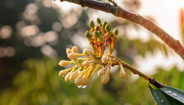 Verse durian bloem en toppen aan de boom