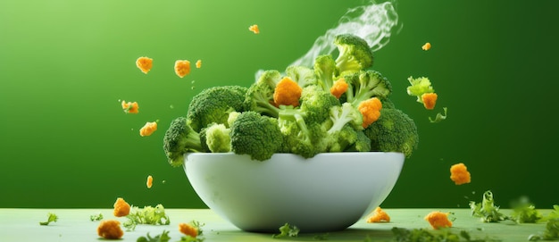 Verse en gezonde groenten Een heerlijke veganistische broccoli en groenten salade op een houten tafel