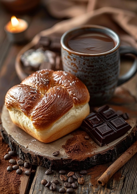 Verse Franse gebakjes en een theekop op een houten tafel.