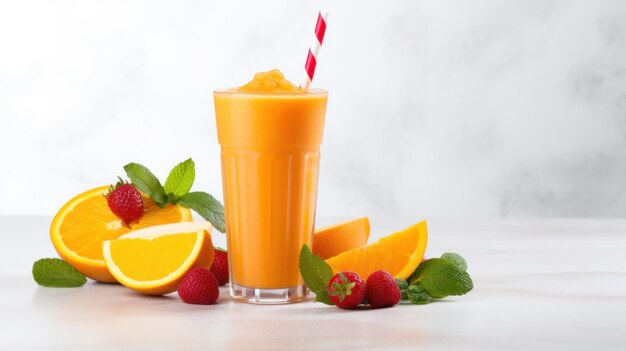 Verse fruit smoothies fruit sinaasappelsap drinken stro in een beker op witte achtergrond