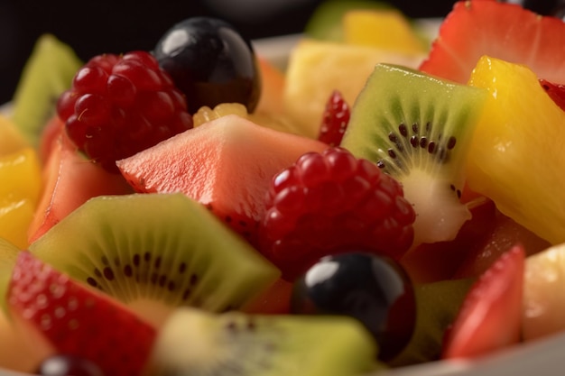 Verse fruitsalade close-up food fotografie lage hoek