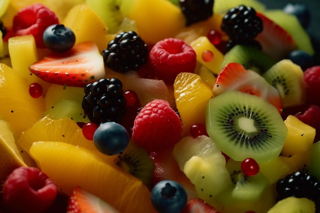 Verse fruitsalade close-up food fotografie lage hoek