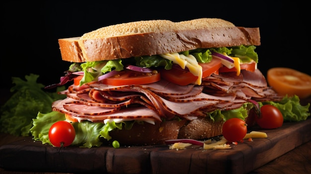 Verse gastronomische sandwich met vlees en groenten