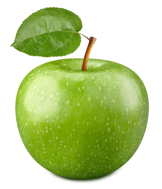 Verse groene appel blad geïsoleerd op wit Biologische appel Apple uitknippad Volledige scherptediepte