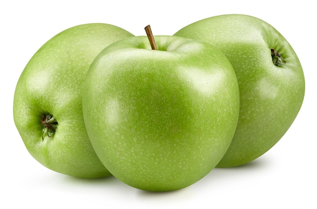 Verse groene appel geïsoleerd op wit. Biologische appel. Apple uitknippad. Volledige scherptediepte