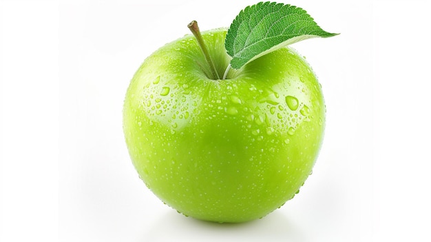 Verse groene appel met groen blad geïsoleerd op witte achtergrond Clipping pad Ai Generative