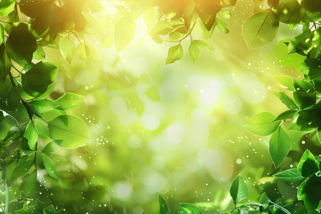 Verse groene bio-achtergrond met vaag gebladerte en zonlicht