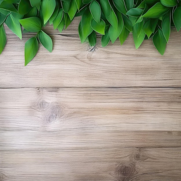 verse groene bladeren op de houten achtergrond