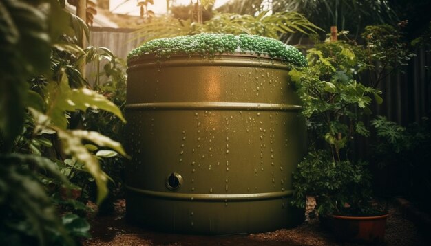 Verse groene druiven in oud wijnmakerijvat gegenereerd door AI