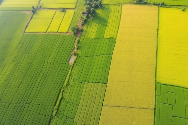 Verse groene en gele rijstvelden Luchtfoto Ai generatief