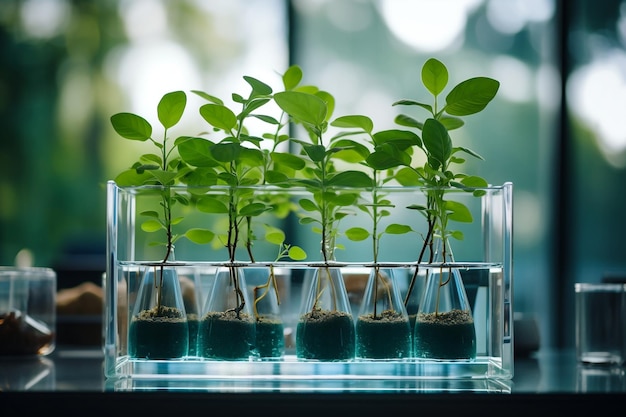 Verse groene plant in een laboratoriumglas proefbuis