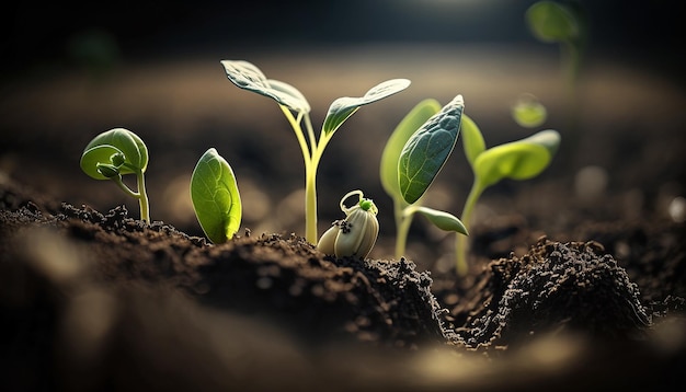 Foto verse groene sojascheuten in het voorjaar op het veld generatieve ai