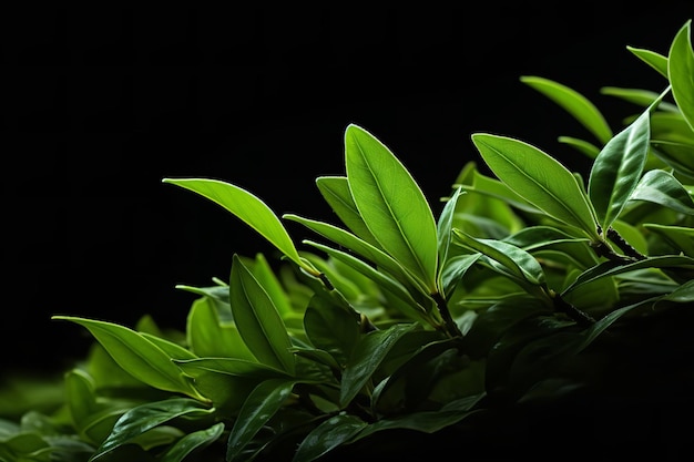 verse groene theebladeren en droog geïsoleerd op alfalaag