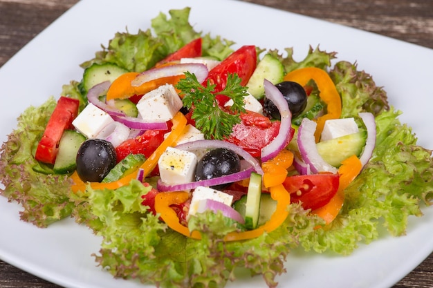 Verse groente kleurrijke Griekse salade in pate close-up