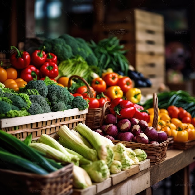 Verse groenten en fruit op tafel Generatieve AI