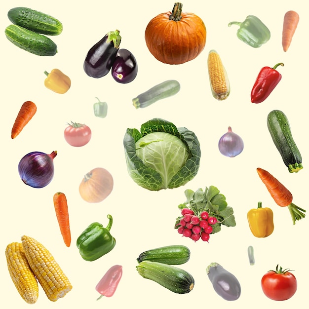 Foto verse groenten levitatie naadloos patroon van verse groenten naadloz patroon met verse groenten achtergrond close-up