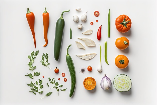 Verse groenten om te koken Set van sappige groenten op witte achtergrond Gegenereerde AI