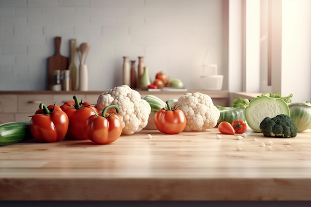 Verse groenten op een houten snijplank in de keuken Gezond eetconcept Generatieve AI