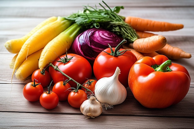 Verse groenten op witte houten achtergrond Gezonde voeding Diëtenconcept