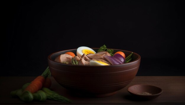 Verse groentesalade met biologische ingrediënten op rustieke houten tafel gegenereerd door kunstmatige intelligentie