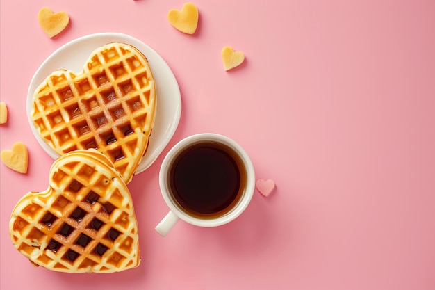 Verse hartvormige waffels valentijnsdag ontbijt traktatie