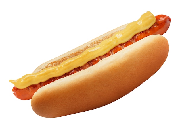 Verse hotdog met geïsoleerde mosterd