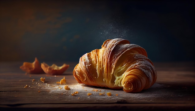 Verse knapperige croissant op tafel close-up Al gegenereerd