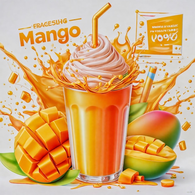 Verse mango smoothie in het glas op witte achtergrond generatieve ai