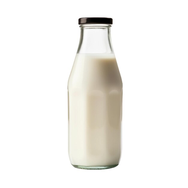 Foto verse melk in een niet geopende glazen fles op een doorzichtige achtergrond