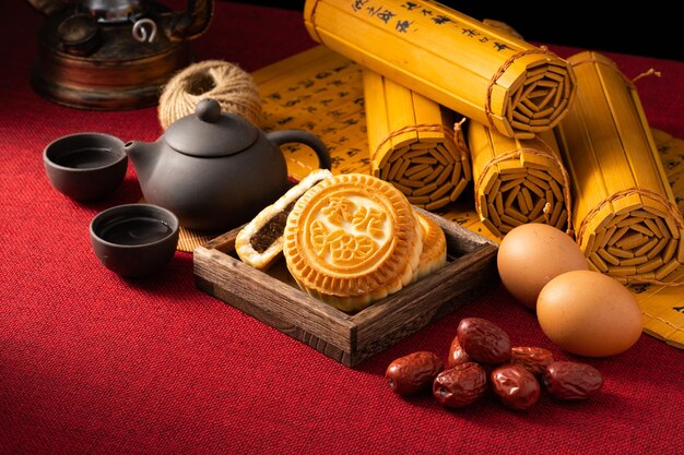 Verse mooncakes in een feestelijke sfeer