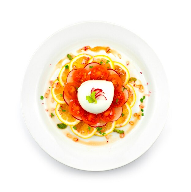 Foto verse mozzarella kaas salade italiaans eten voorgerechten schotel fusion style topview