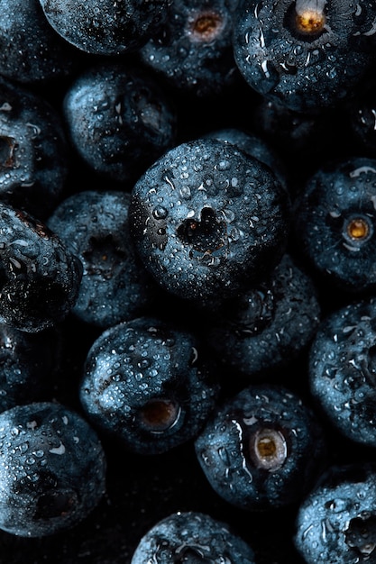 Verse natuurlijke antioxidant bosbessen stapel, macro gedetailleerd close-up