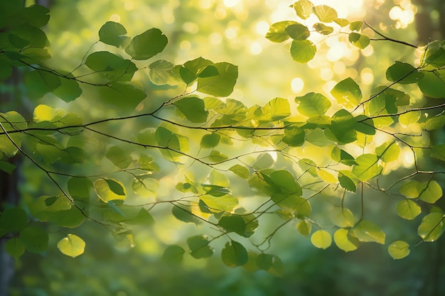 Verse nieuwe groene bladeren die in zonlicht gloeien