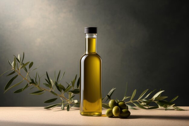Verse olijfolie en olijven op olijfbomenachtergrond