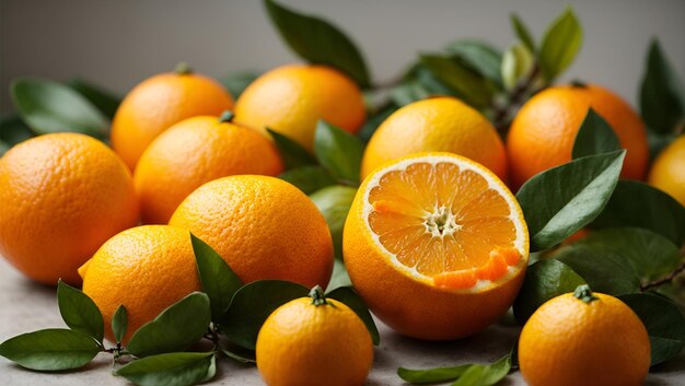 Verse oranje citrusvruchten met bladeren geïsoleerd op witte achtergrond Ai gegenereerd